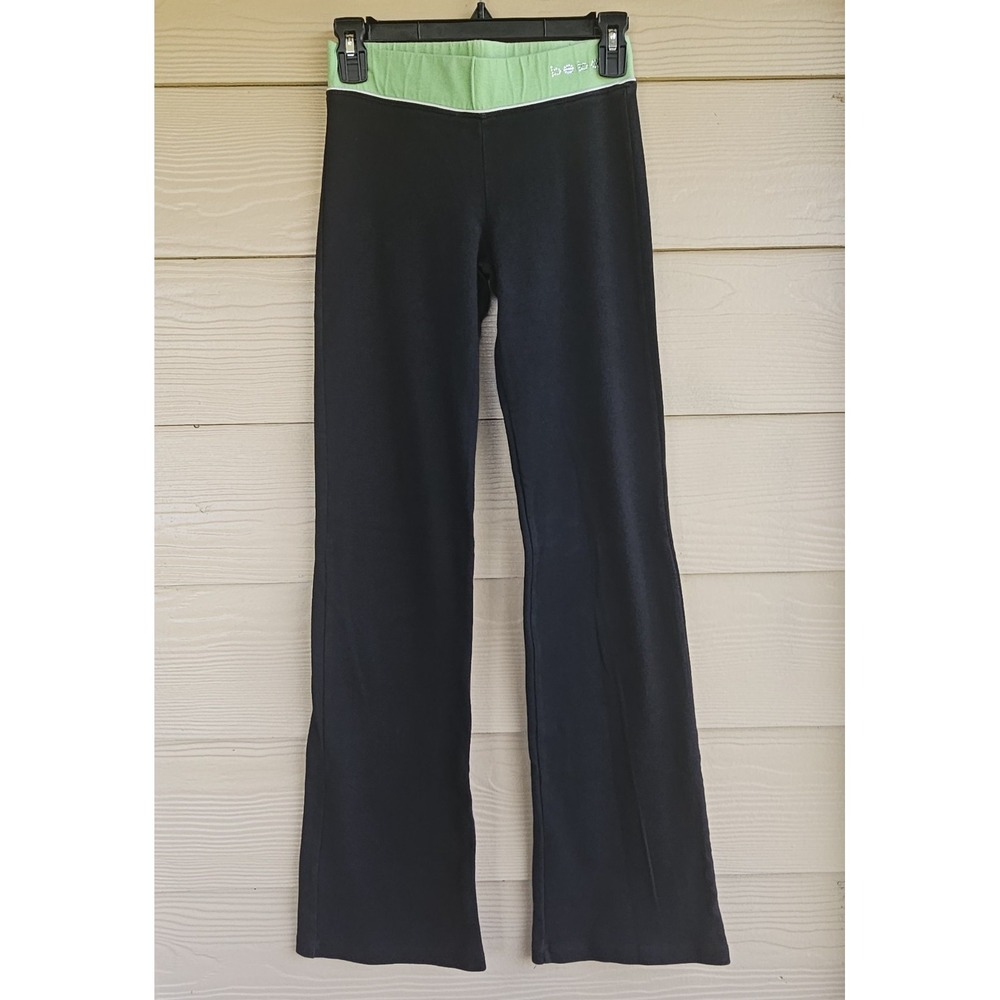 Vintage Y2K Black Low Rise Rhinestone Bebe Logo Lounge Pants Juniors Sz M